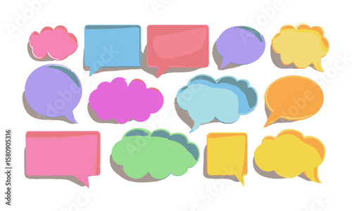 Scalable vector image of various colorful speech bubbles and thought clouds in vibrant, cute colorful speech bubbles, easily editable.