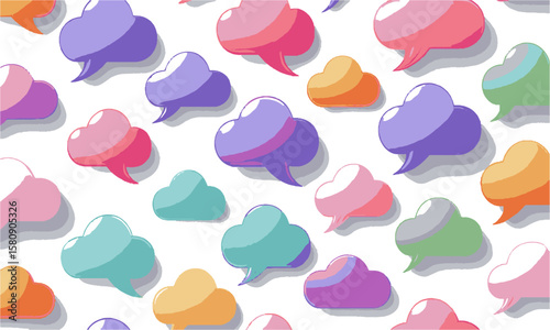 Scalable vector image of various colorful speech bubbles and thought clouds in vibrant, cute colorful speech bubbles, easily editable.