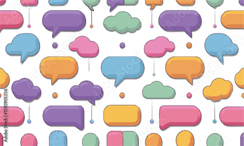 Scalable vector image of various colorful speech bubbles and thought clouds in vibrant, cute colorful speech bubbles, easily editable.