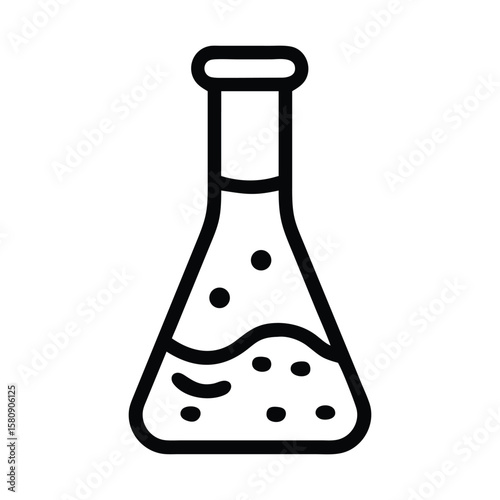 Black outline shows a laboratory flask with liquid and bubbles on transparent backdrop