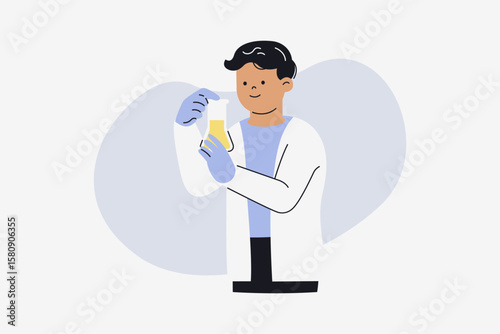 Male Biologist Conducting Scientific Research in Laboratory Vector