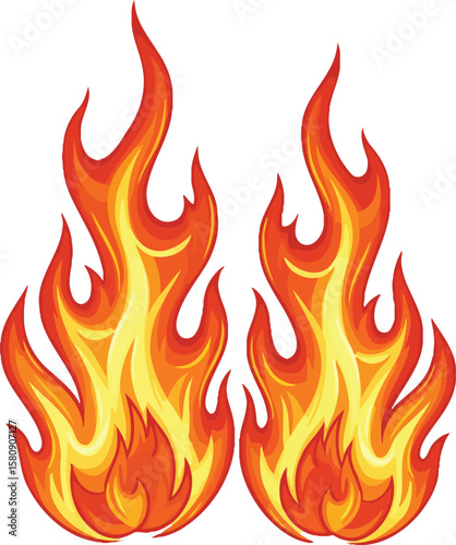 Fire flames background vector illustration with burning heat and blazing elements