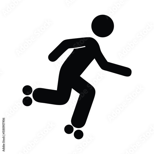 Black silhouette figure speeds forward rapidly using inline skates against a transparent backdrop