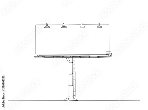 Blank outdoor billboard in single outline illustration. Continuous line art drawing of advertising billboard.