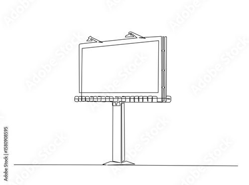 Blank outdoor billboard in single outline illustration. Continuous line art drawing of advertising billboard.