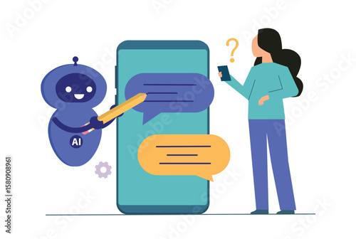 Woman using artificial intelligence assistant tool, chatbot for daily tasks, searching, answering questions