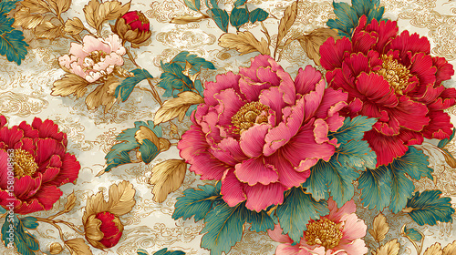 Japanese Traditional Watercolor Pattern with Elegant Floral Motifs and Seamless Design for Vintage Oriental Backgrounds Stock Illustration