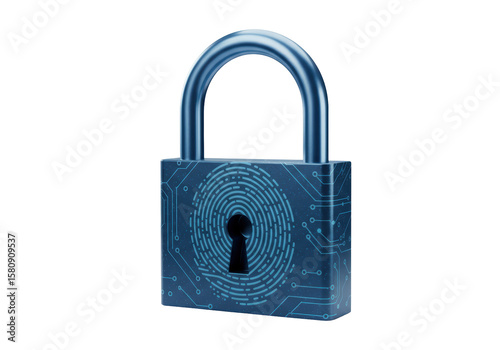 Isolated Futuristic Blue Padlock with Digital Circuit Design