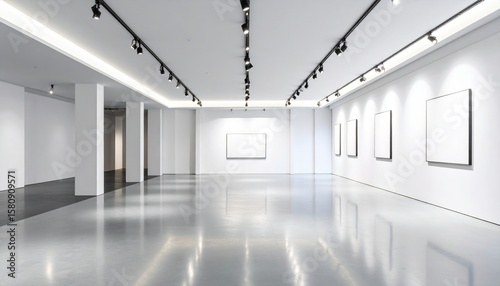 Empty Modern Gallery Interior With Blank Canvases