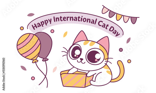 Cute cats and funny kitten doodle vector set. Happy international cat day characters design collection, isolated on white background. International cat day illustration.