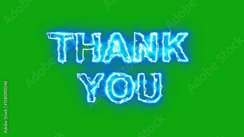 Thank You text with lightning energy sparks on green screen background