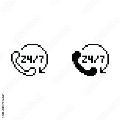 support 24 7 icon 8 bit, pixel art icon  for game  logo. 