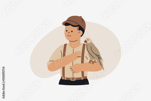 Male Zookeeper Caring for Bird for Wildlife Conservation Vector