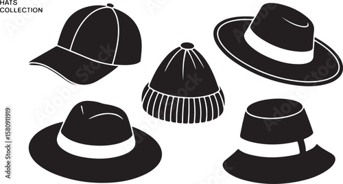 Black hats collection caps fedora vector