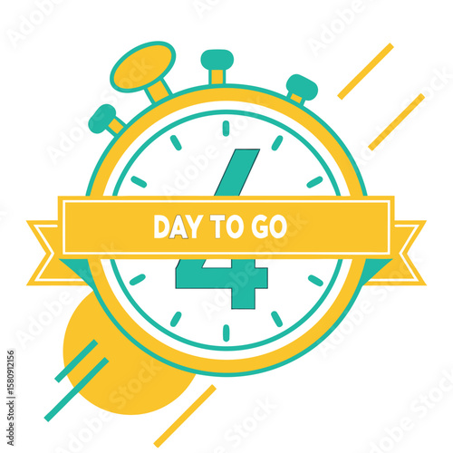 Yellow stopwatch displays countdown of four days with a day to go banner overlay