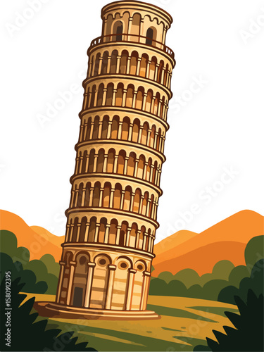 Leaning Tower of Pisa Illustration and Silhouette – Italy Iconic Landmark
