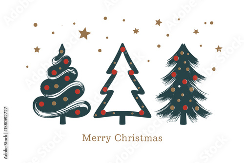 Minimalist Christmas Tree Illustration with Red and Gold Ornaments

