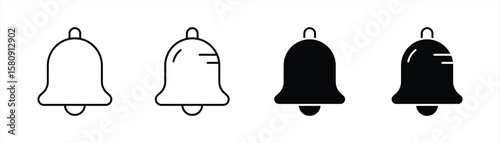 Notification Bell Icon Set - Outline and Solid Style