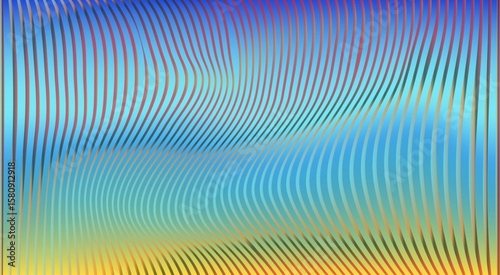 Abstract vector illustration in op-art style with a focus on wavy horizontal lines and a distorted, hypnotic visual effect. The theme is modern abstraction and movement, with smooth  shapes.