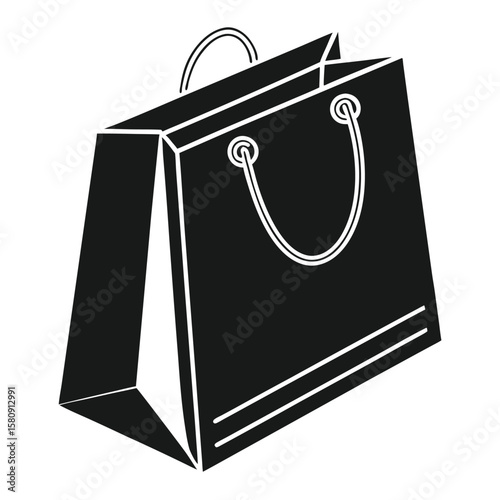 A silhouette of a shopping bag with white rope handles shows an angled perspective
