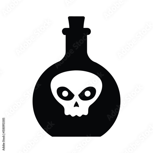 A spooky potion bottle with eerie bubbles Halloween silhouette Vector illustration