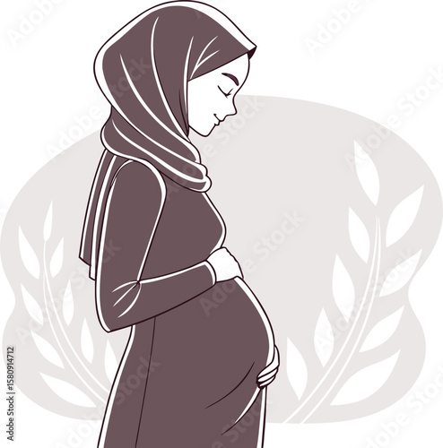 Beautiful depiction of a pregnant woman wearing a hijab, showcasing motherhood and cultural representation with elegance and grace.
