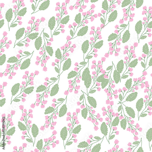coquette seamless pink and blue flowers pattern. Coral vine, Mexican creeper, Chain of love. 