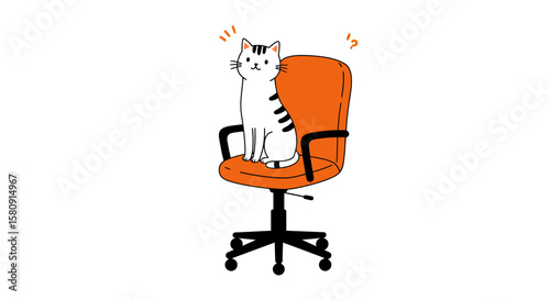 Adorable Cat Sitting on an Orange Office Chair Cute Cartoon Illustration