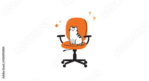 Adorable Cat Sitting in Office Chair A Cute Illustration