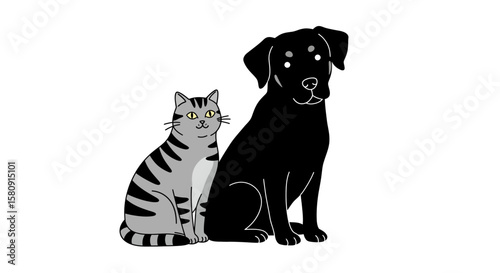 Adorable Cat and Dog Illustration Best Friends Forever