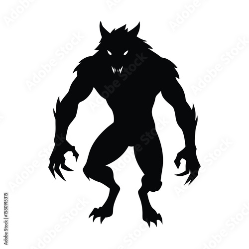 A werewolf mid transformation in moonlight Halloween silhouette Vector illustration