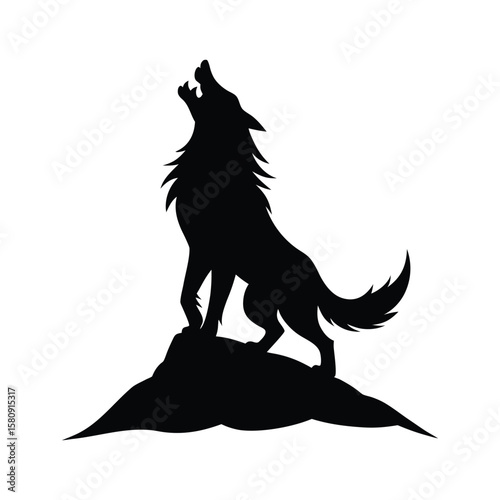 A werewolf howling under the full moon Halloween silhouette Vector illustration