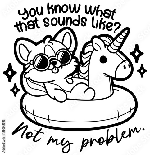 cute sarcastic corgi on a unicorn floatie