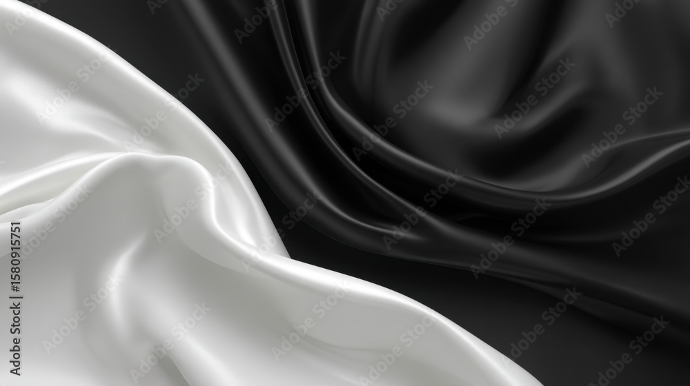 Fototapeta premium Silky black and white fabric with smooth texture and elegant folds