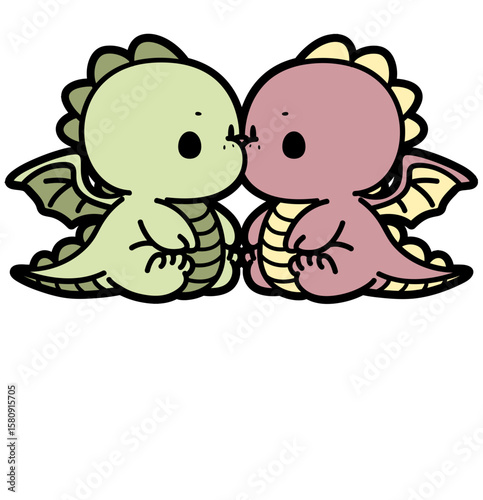 cute cartoon kissing dragon couple - layered cut file - love sticker