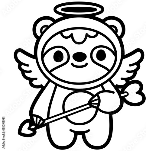 cute simple cartoon cupid sloth - layered cut file - valentine's day sticker