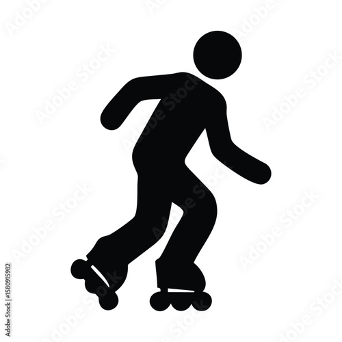 Black silhouette shows a person with inline skates moving forward on a white background