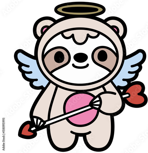 cute simple cartoon cupid sloth - layered cut file - valentine's day sticker