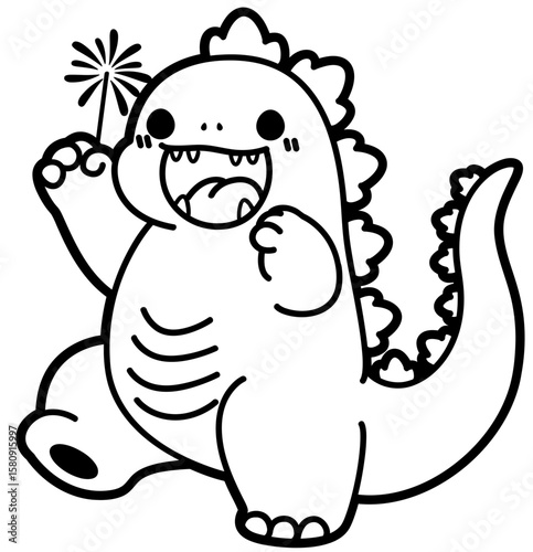 Cute dinosaur with sparkler