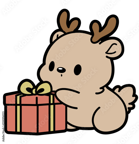 cute baby reindeer with christmas gift - layered cut file -