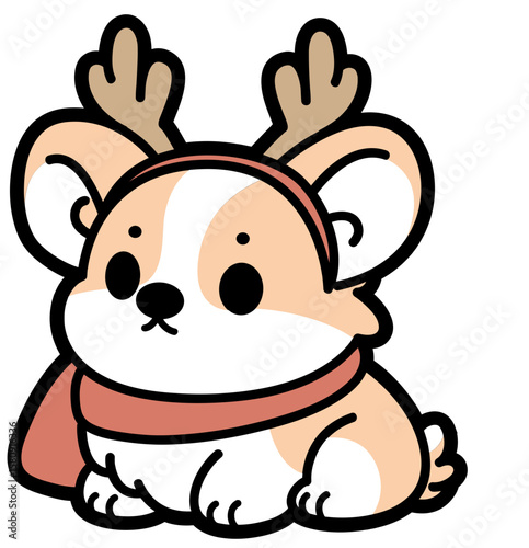 cute corgi with reindeer antlers - layered cut file- christmas clip art
