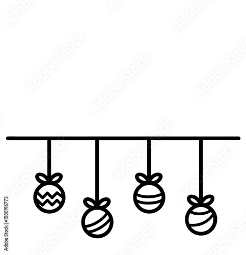 Hanging Christmas Ornaments Line Art
