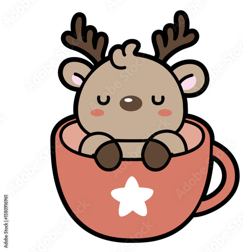 cute simple reindeer inside a mug - layered cut file - christmas clipart