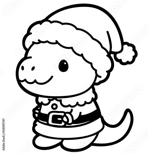 cute cartoon simple t- rex in a santa costume - layered cut file - dinosaur - christmas clip art