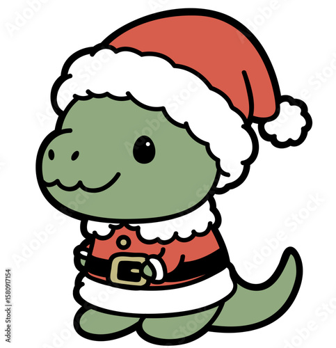 cute cartoon simple t- rex in a santa costume - layered cut file - dinosaur - christmas clip art