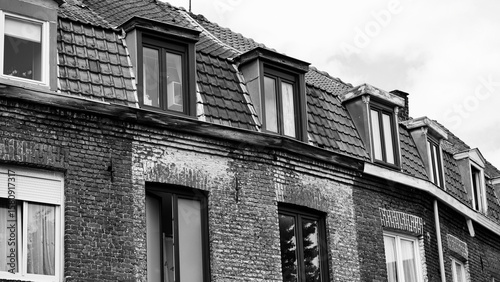 Facades of houses in the old European style of Flemish motifs
