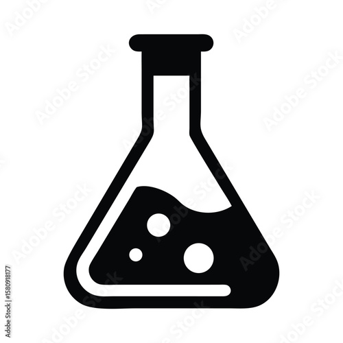 Black silhouette shows liquid within Erlenmeyer flask with bubbles, all on a transparent background