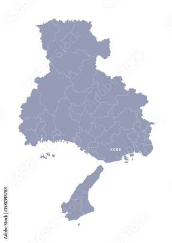 グレー色の日本地図, 兵庫県の行政区分付き地図, Gray map of Japan, Hyogo prefecture