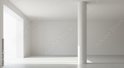 Wallpaper Mural Bright empty modern room with white walls light gray floor sunlit window and a white column Torontodigital.ca