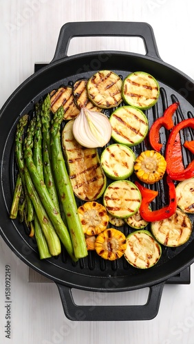 Grilled vegetables in a black pan